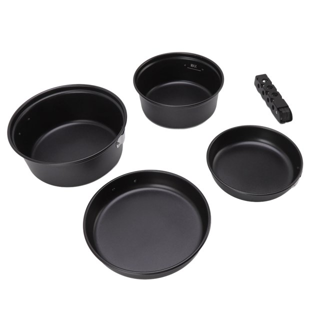 Open Fire Cookware, Stackable Camping Cooking Pot Pan Black Aluminum Alloy Prevent Stick With Tote Bag For Barbecue