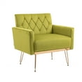 thumbnail image 4 of Velvet Single Sofa Chair, Mid-Century Button Tufted Upholstered Accent Living Room Chair with Golden Metal Legs Comfy Armchair Leisure Lounge Chair with Wide Backrest & Armrest for Bedroom Olive Green, 4 of 7