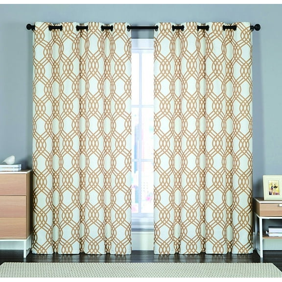 2 Pack: Victoria Classics Shabby Geometric Grommet Top/Foam Back Curtain Panels - Taupe