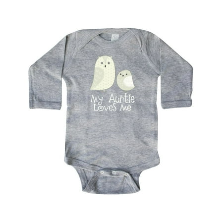 

Inktastic My Auntie Loves Me owl Gift Baby Boy or Baby Girl Long Sleeve Bodysuit