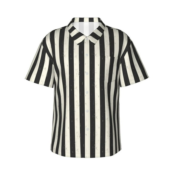 Disketp Chemises Hawaïennes à Rayures Épaisses Noir et Blanc pour Hommes, Chemises Décontractées à Manches Courtes pour Hommes, Chemise de Plage, TTG