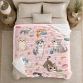 thumbnail image 5 of Playful Kittens Yarn Balls Paw Prints Watercolor Pink, Playful Pet Portrait Pattern, Warm Flannel Blanket for Living Room and Bedroom, Cat Lovers Appreciation Gift, Pet Lover Home Decor, 5 of 9