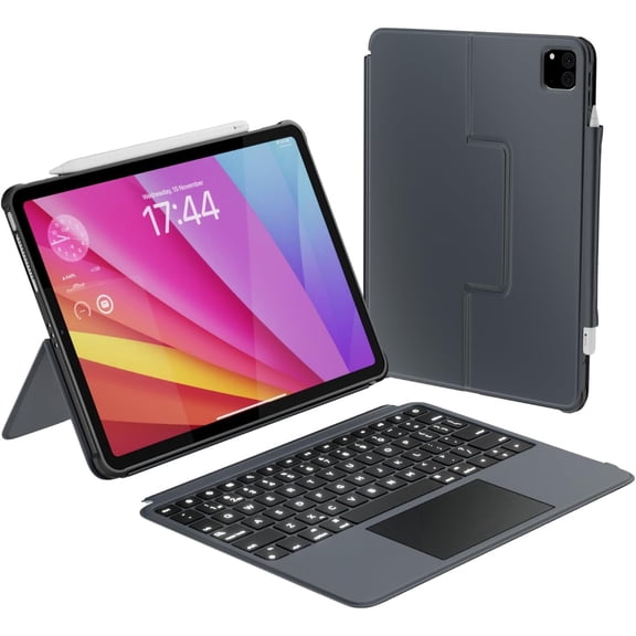 Macally iPad Pro 11 Inch Case with Keyboard and Track Pad (2024 Gen 7) - iPad Pro 11 Inch M4 Case with Keyboard Backlit, Multi Angle View, Apple Pencil Holder