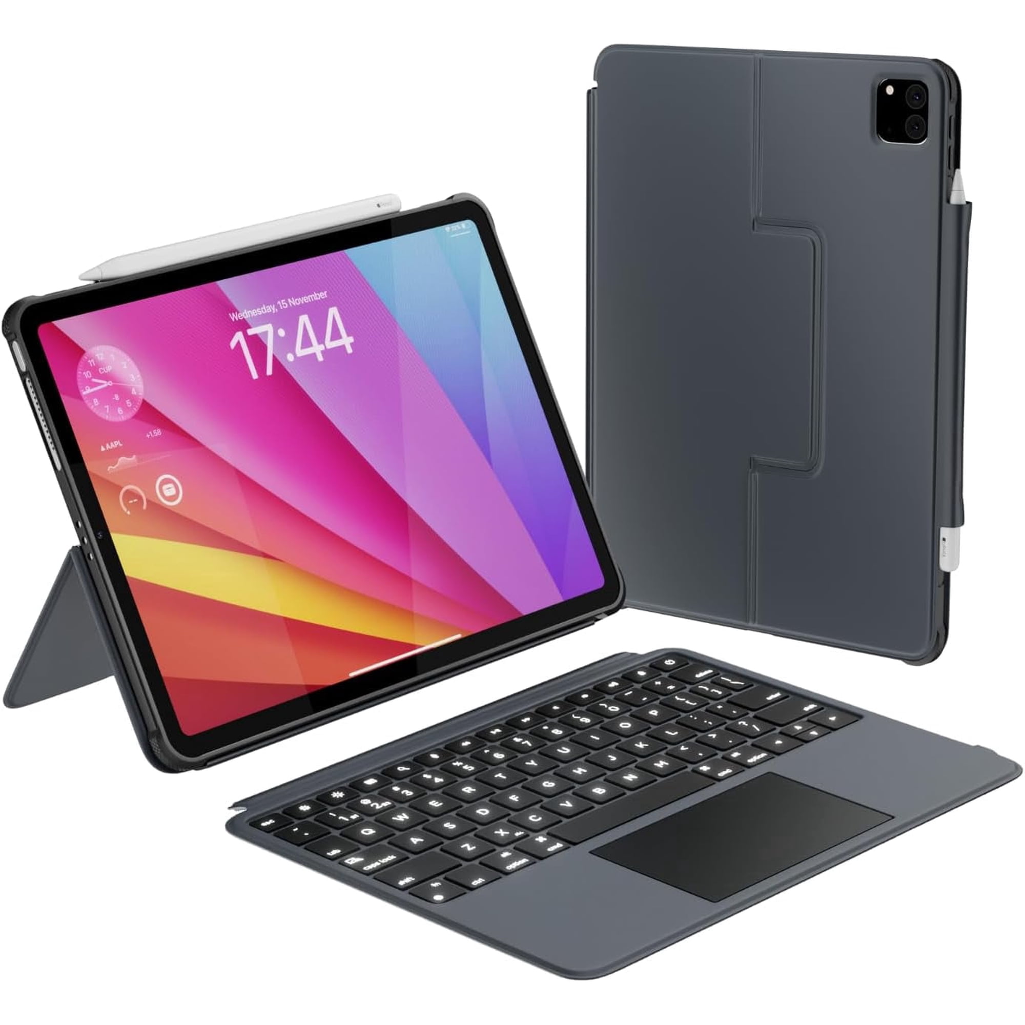 Macally iPad Pro 11 Inch Case with Keyboard and Track Pad (2024 Gen 7) - iPad Pro 11 Inch M4 Case with Keyboard Backlit, Multi Angle View, Apple Pencil Holder