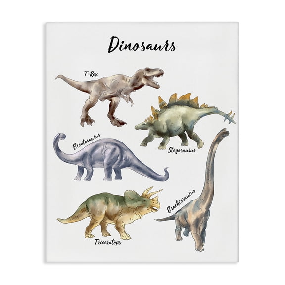 Stupell Industries Traditional Fun Dinosaur Chart Playful Watercolor Illustration Canvas Art, 16 x 20, by Ziwei Li