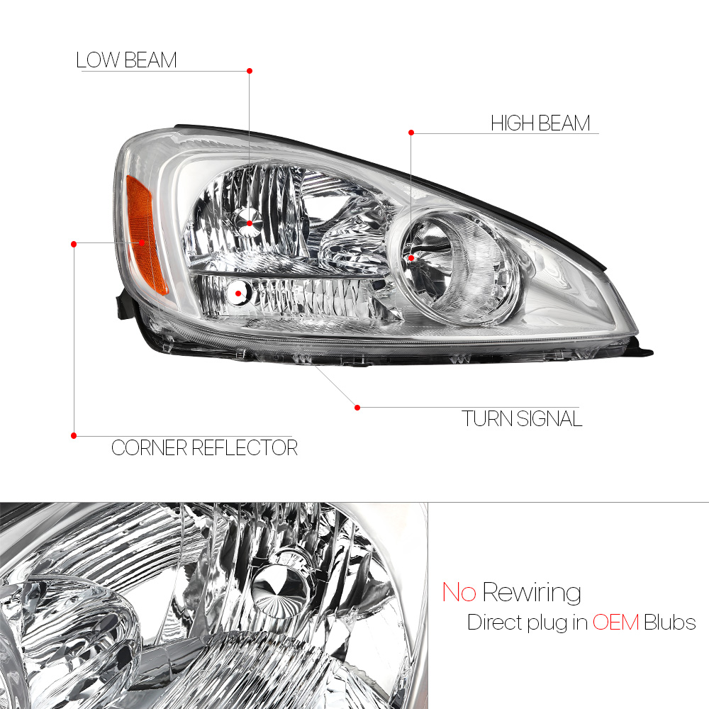 Chrome Housing Headlight Lamp Amber Signal Reflector for 04-05 Toyota Sienna