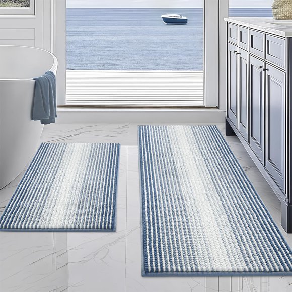 Set de alfombras y tapetes de baño BSICPRO, de chenilla, antideslizantes, color azul