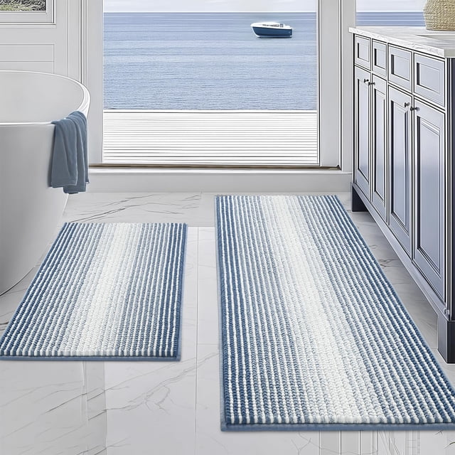 Set de alfombras y tapetes de baño BSICPRO, de chenilla, antideslizantes, color azul