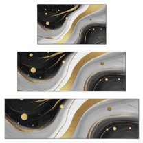 Black White Gold Marble Wave Dot Pattern Kitchen Rugs Sets Of 3,Kitchen Runner Rugs Non Skid Washable,Decorative Kitchen Floor Mats for Kitchen,Sink,Laundry,17"x30"  17"x47"   17"x59"