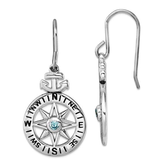 925 Sterling Silver Rhodium Plated Polished Cubic Zirconia Compass Long Drop Dangle Earrings 34x15.6mm Wide Dangle Earri