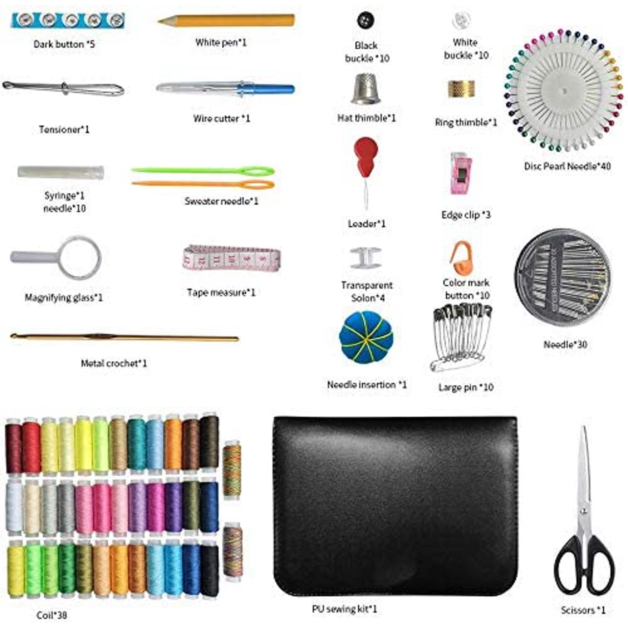 Royouzi Kit De Couture Complet 48 Pièces - Cuir Fil Aiguilles Outils Bricolage Avec Sac Rangement