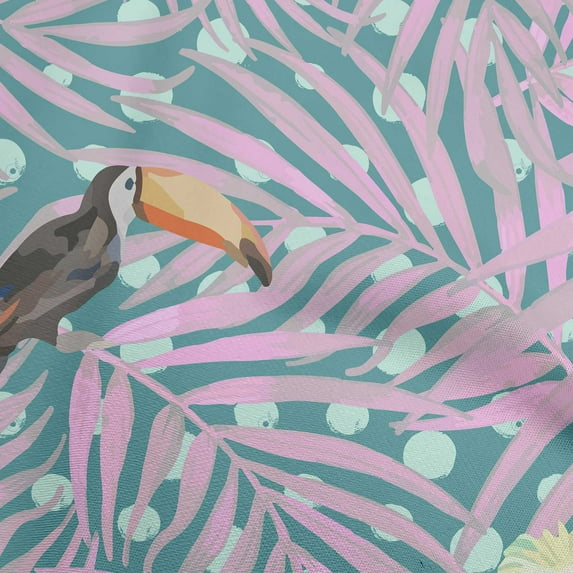 oneOone Cotton Jersey Dark Teal Green Fabric Tropical Birds With Palm Leaves Quilting Supplies Print Sewing Fabric By The Yard 58 Inch Wide