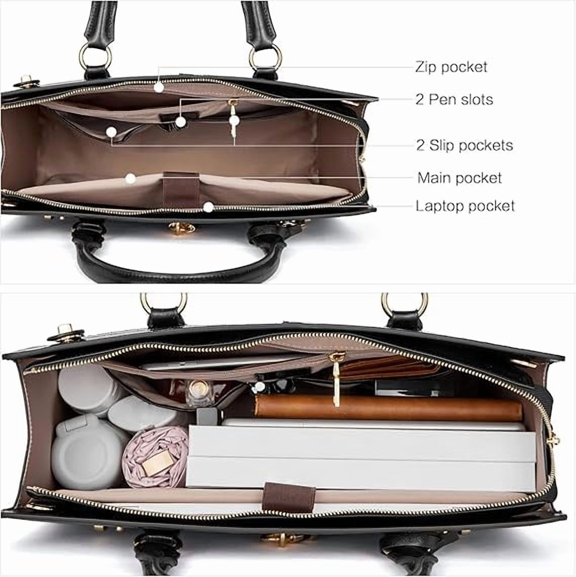 RKXQT Briefcase for Women 15.6 inch Leather Laptop Bag Vintage Slim Lawyer Business Bag Stylish Work Purse