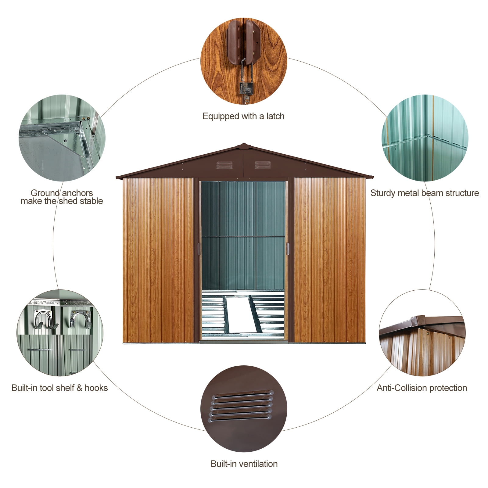IMagacFun 8x10 Metal Outdoor Storage Shed with Floor Base and Lockable Sliding Doors & Vents for Garden Backyard Patio Lawn Coffee