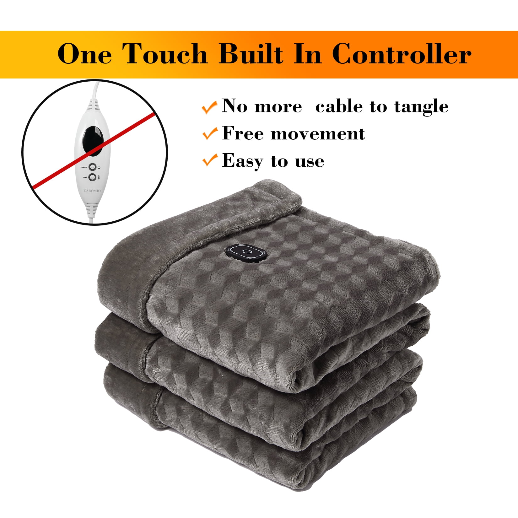 CAROMIO Fleece Electric Heated Blanket Throw Blanket, 4 Heat Level  Convenient Embedded Controller Auto Shut Off Easy One Touch Built-in  Controller, Brown, 50 x 60 - Walmart.com