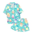 thumbnail image 3 of Gunia Kids Girls Easter Pajamas Fashion Bunny Egg Print Button Down Lapel Short Sleeve Top Shorts Silk Set Summer Holiday Girl Pjs 2-13 Years, 3 of 5