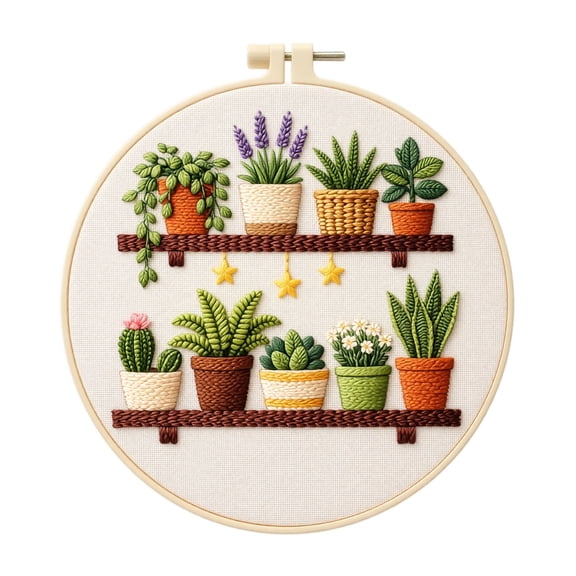 Beginner Embroidery Kit, Botanical Plant Wall Art with 8 Inch Small Embroidery Hoop for Adults Handmade Home Decor Craft Gift