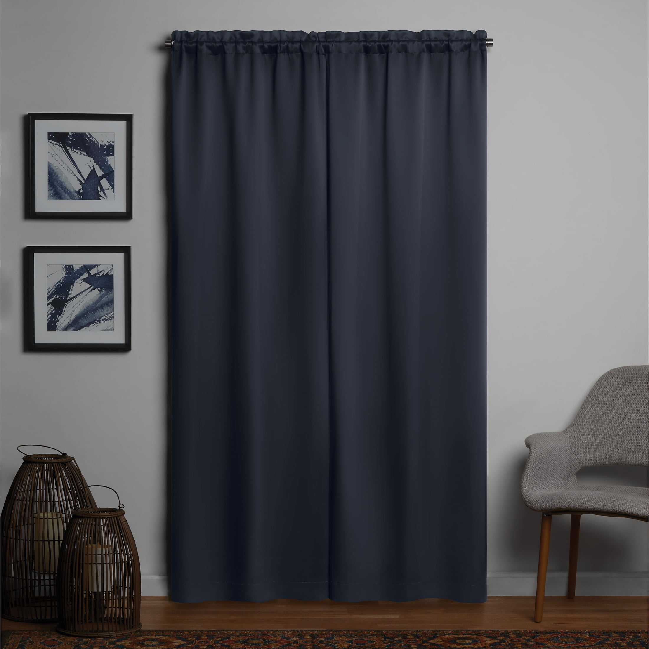 Mainstays Solid Blackout Curtain Panel Pair, Set of 2, Blue Cove, 30"W x 84"L
