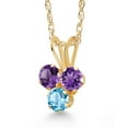 thumbnail image 2 of Gem Stone King 14K Yellow Gold Purple Amethyst and Swiss Blue Topaz 3-Stone Pendant Necklace for Women (0.35 Cttw, Gemstone February Birthstone, Round 3MM, 18 inch Chain), 2 of 4