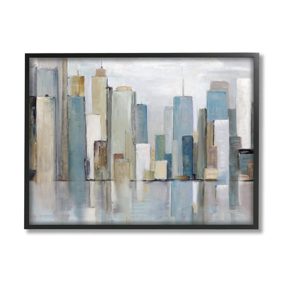 Stupell Industries Abstract Cityscape Buildings Abstract Painting Black Framed Art Print Wall Art, 14 x 11