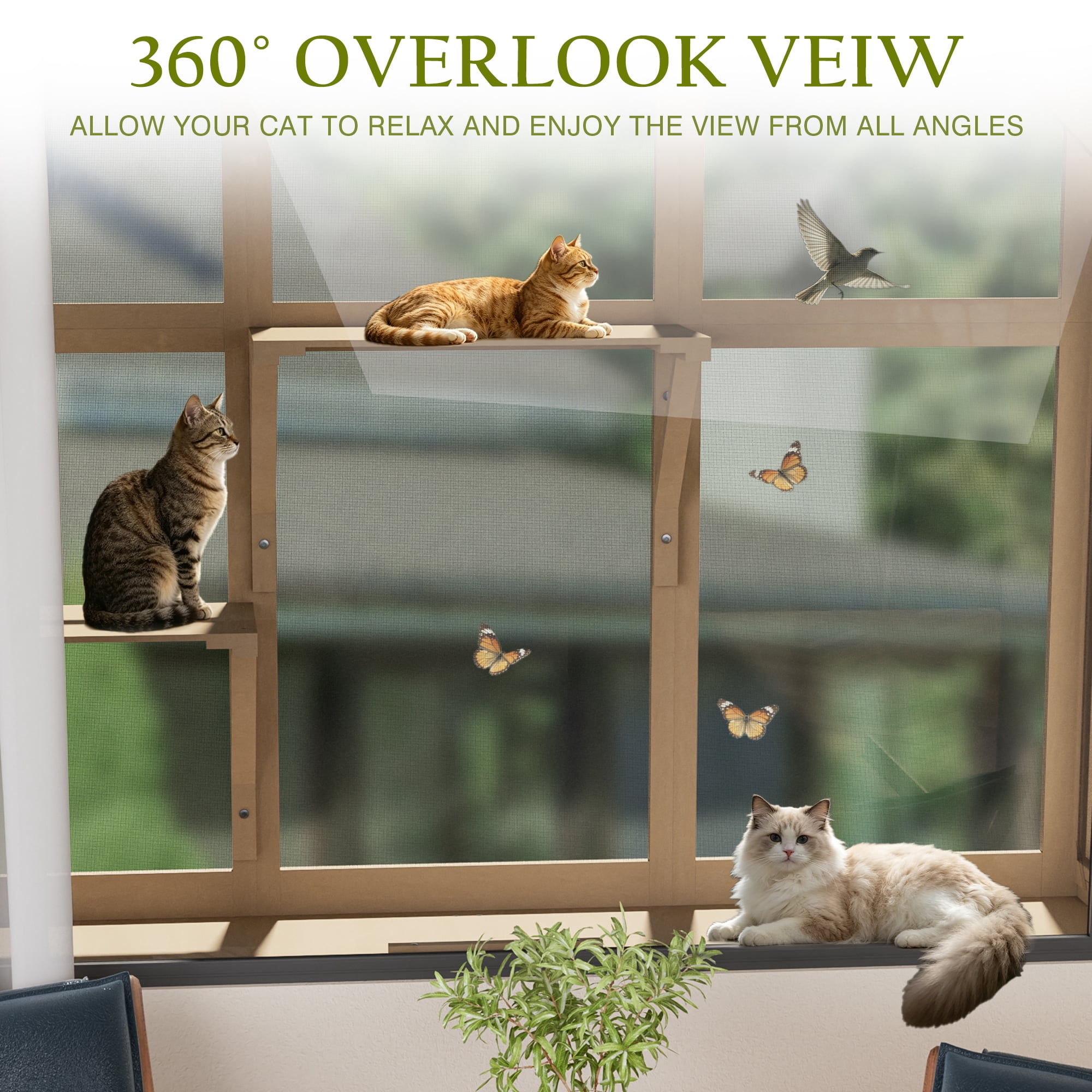 Haverchair Cat Catio, Cat Window Perch for Large Indoor Cats, Window Box Enclosure with 4 Jump Platforms, Wooden Window Hammock for Multi Kittens, All-Weather Use Outdoor Small Pet Perch House