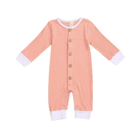 

Multitrust baby long-sleeved jumpsuit rib knit O-neck single-breasted jumpsuit