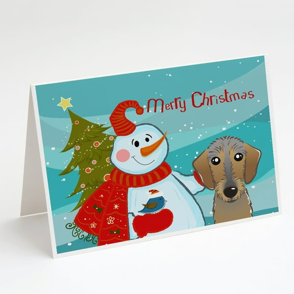 Snowman with Wirehaired Dachshund Greeting Cards and Envelopes Pack of 8