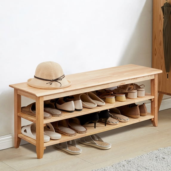 Vlush Shoe Bench Entryway with Storage Bench for Bedroom, Ottoman, 2 Tier, Shoe Rack Organizer for Door, Good Load Bearing, Ideal for Entryway Hallway Living Room and Corridor(Natural 47.2")