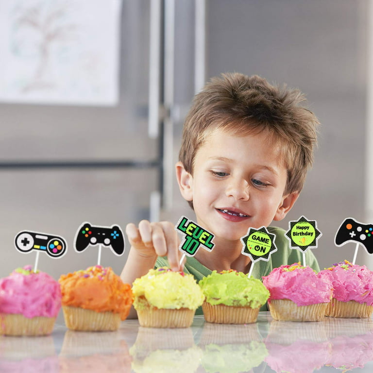 Nuenen 96 Pcs Video Game Cupcake Decoration Game Themed Cupcake Toppers and  Wrappers Gamer Birthday Cupcake Picks Game on Cupcake Wrappers Level up