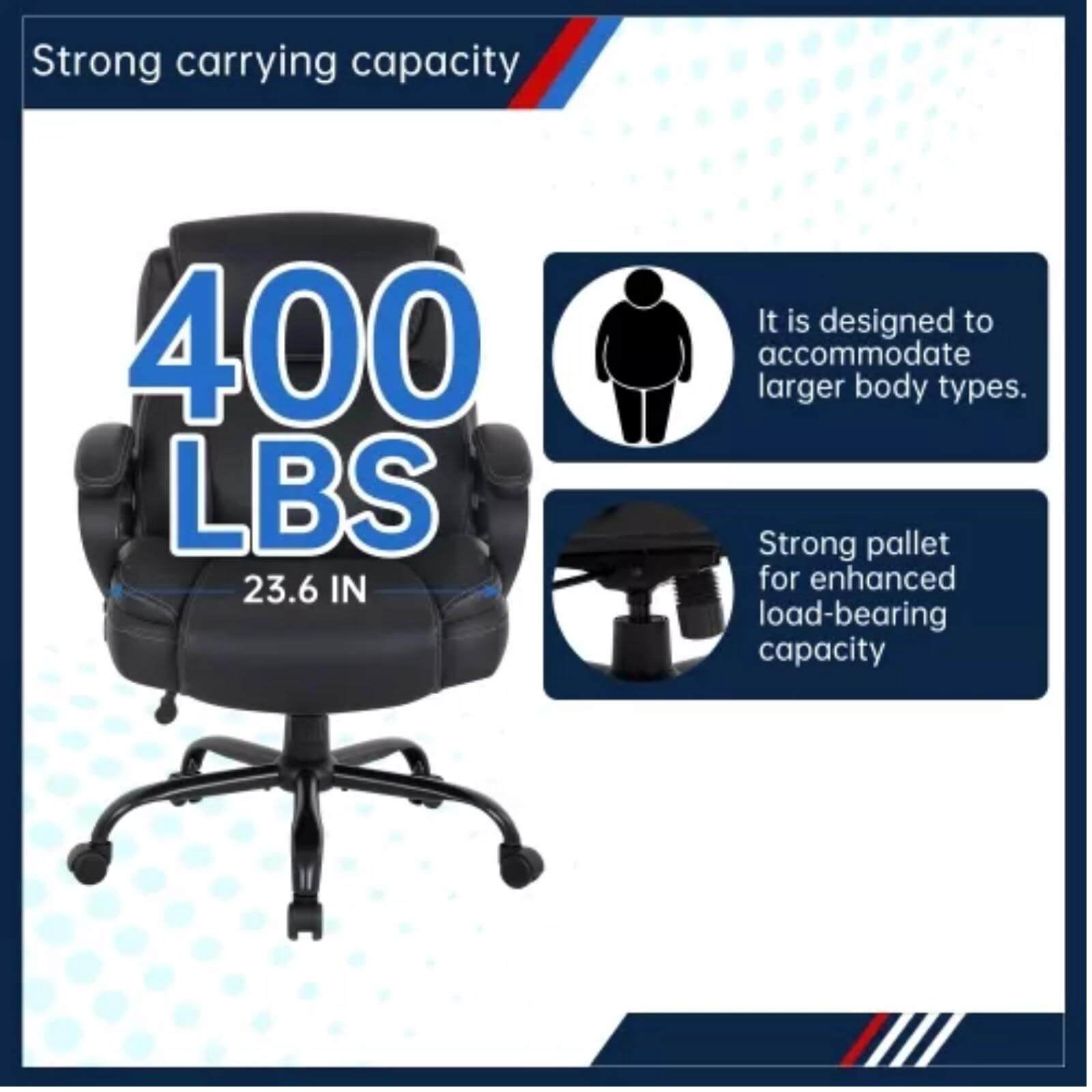 NiamVelo Big and Tall Executive Office Chair 400lbs, Ergonomic PU Leather Computer Desk Chair Adjustable Swivel Chair for Adults, Black