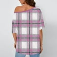 thumbnail image 6 of Inverlee Womens Short Sleeve Plaid Shirts Off Shoulder Tops Summer Casual Loose Outfit, 6 of 6