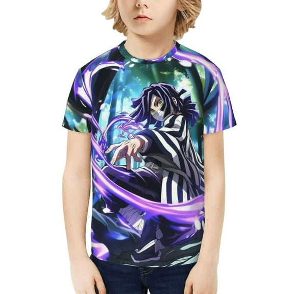 Youth Short Sleeve Tee Tops Demon Slayer Iguro Obanai T-Shirt Kids Print Shirts for Teen Boys Girls X-Large