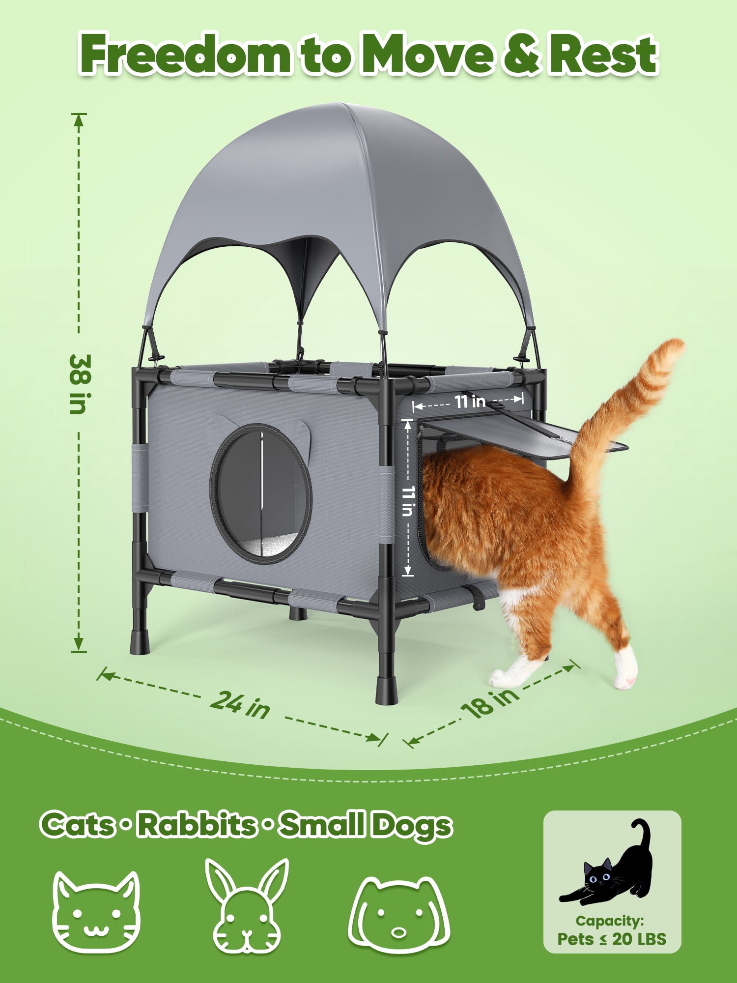 Areker Dual-layer Tent Cat House for Outdoor & Indoor Use, Elevated Oxford Cat Shelter with Canopy & Reversible Mat, Breathable, Water-Resistant for Multiple Cats Patio Yard Camping