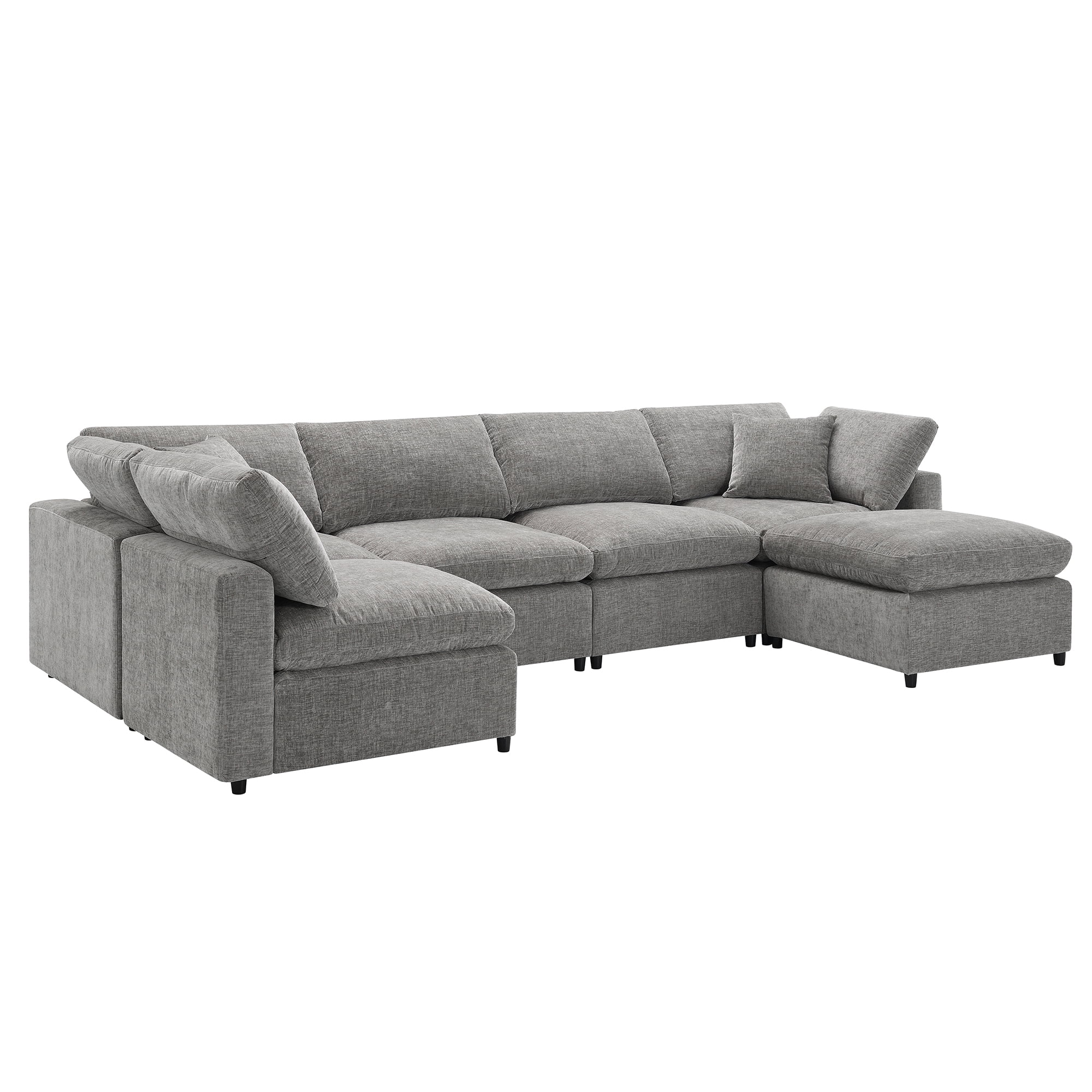 MAYEERTY 130x65" Modern Modular Cloud Sofa Bed - 6-Seat Chenille U-Shaped Sleeper with Ottoman, Free Combination for Living Room/Apartment, 3 Colors