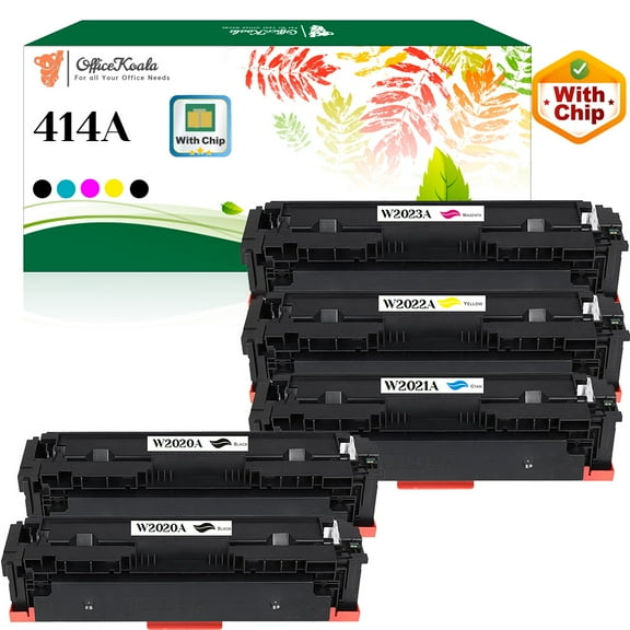 Compatible HP 414A Toner Cartridges(with Chip), 2x Black & 1x Cyan/Magenta/Yellow, (Replacement for OEM Part W2020A W2021A W2022A W2023A)