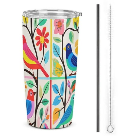 

Watercolor Bird Tumbler Print 20oz Stainless Steel Coffee Cup with Lid & Straw Double Wall Insulated Tumbler