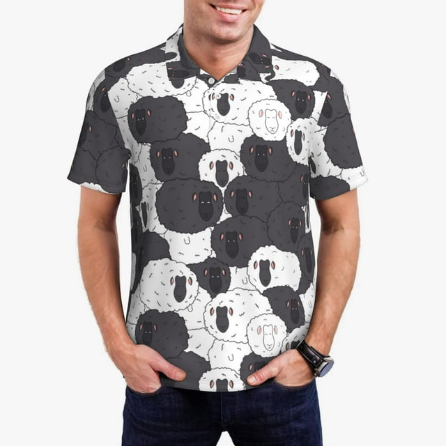 Balery Black And White Sheeps Camisa Polo de Hombre con Estampado, de Manga Corta y Tejido Medio, Camisa Tipo Golf Polo-XX-Large