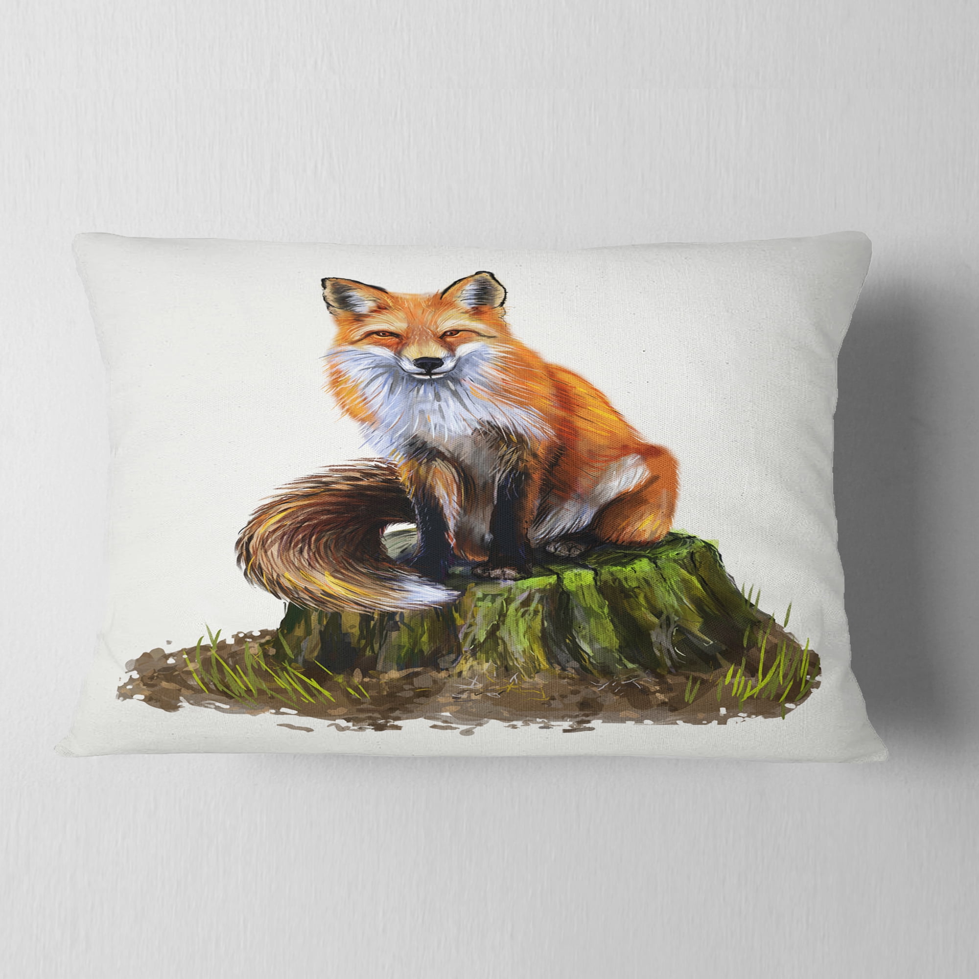Designart The Clever Fox Illustration - Animal Throw Pillow - 12x20