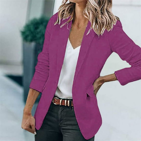 Vedolay Women's Tops Women's Blazer Suit Open Front Long Sleeve Fitted Ruffle Casual Office Jacket,Purple XS