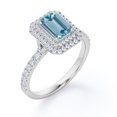 thumbnail image 4 of JeenMata 1.35 Carat Emerald Cut Seafoam Created Aquamarine and Moissanite - Pave Design - Double Halo Engagement Ring - 18K White Gold Plating over Silver, 4 of 6