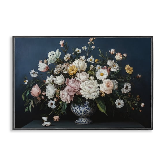 Stupell Industries Victorian Moody Blue Floral Vase Black Framed Giclee Art, 18 x 12, by Petals Prints Design