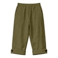thumbnail image 4 of Siminsem Womens Cotton Linen Five Point Shorts High Waisted Cuffed Bermuda Shorts with Pockets Drawstring Elastic Waist Summer Casual Travel Beach Lounge Pants, Blackish Green, L, 4 of 4