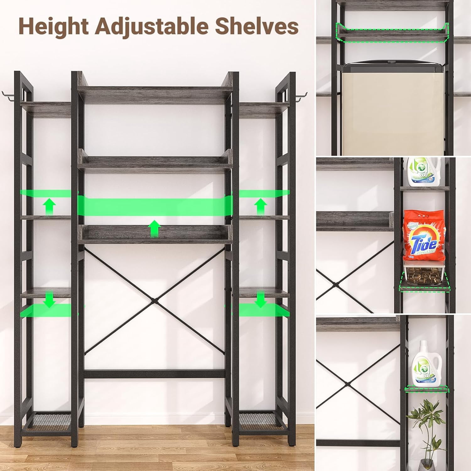 Homieasy Over The Toilet Storage with Drawers, 7-Tier Bathroom Organizer Freestanding Space Saver Storage Rack with 11 Shelves, Above Toilet Stand with 4 Hooks for Restroom, Laundry, Black Oak