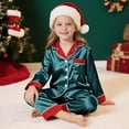 thumbnail image 3 of Maplenight Family Christmas Pajamas Matching Sets Silk Satin Button Down Shirts and Pants Casual Pjs Matching Set for Family, 3 of 5