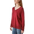 thumbnail image 2 of Lucky Brand Women's V-Neck Sweater, Long Sleeves, Side Slits, Cotton Blend, Cream/Green/Red/Black (Red,Small), 2 of 6