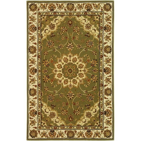 SAFAVIEH Traditions Bernadine Floral Bordered Wool Area Rug, Green/Ivory, 4' x 6'