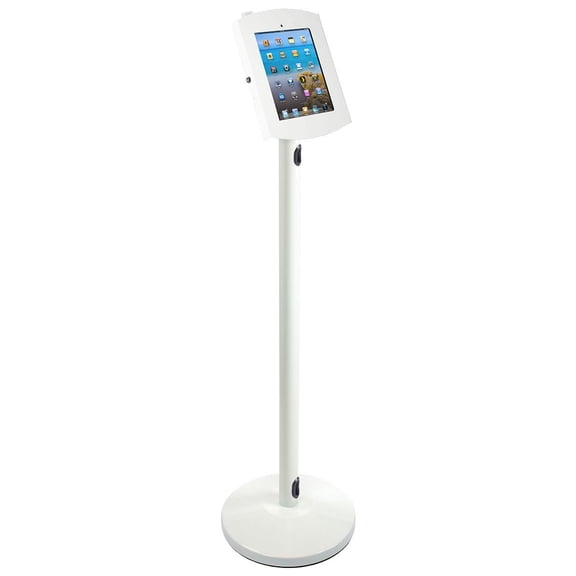 Displays2go Freestanding iPad Holder, Floor Standing, Steel, White (IPDAVST3CC)