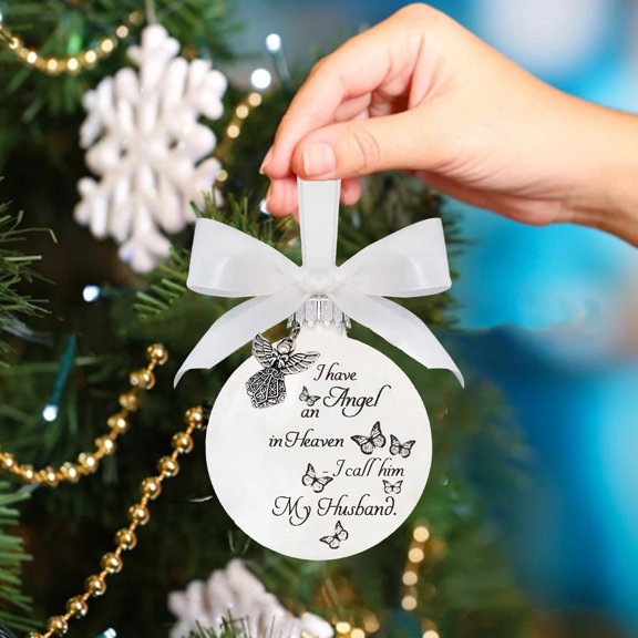 Visland Christmas Ornaments Feather Ball, Memorial Christmas Ornament Sympathy Gift, Angels in Heaven Memorial Ornament Pendant Xmas Tree Decor