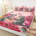 thumbnail image 3 of Feelyou Couple Cartoon Cat Twin Sheet Sets, Romantic Pink Rose Twin Fitted Sheet, Happy Valentine's Day Flat Sheet, Lightweight Room Decor, 3pcs, 3 of 7