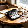 thumbnail image 5 of Large Pencil Case Big Capacity Pencil Pouch with 3 Compartments Canvas Pen Bag Marker Pen Bag Pencil Case for Women Black Polka Dot, 5 of 7